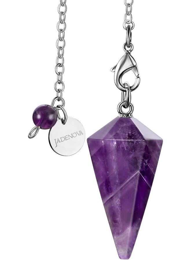JADENOVA Natural Amethyst Pendulum Gemstone Pendant Conical Necklace Energy Healing Crystal Pendulum Necklace - Image 1
